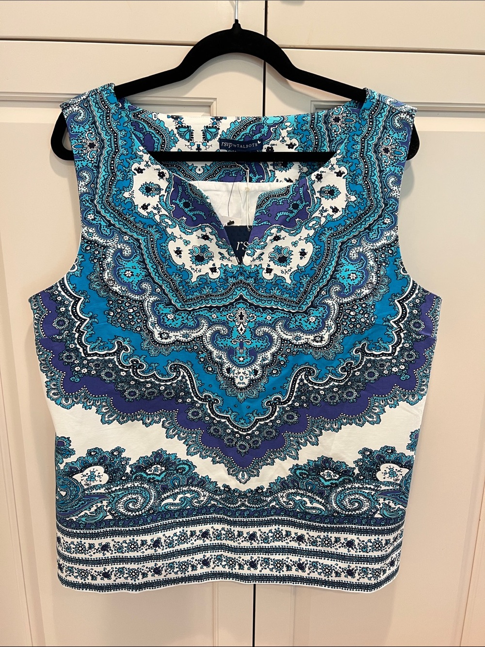 Talbots RSVP Teal & Navy Paisley Sleeveless Top sz 16 🆕 nice